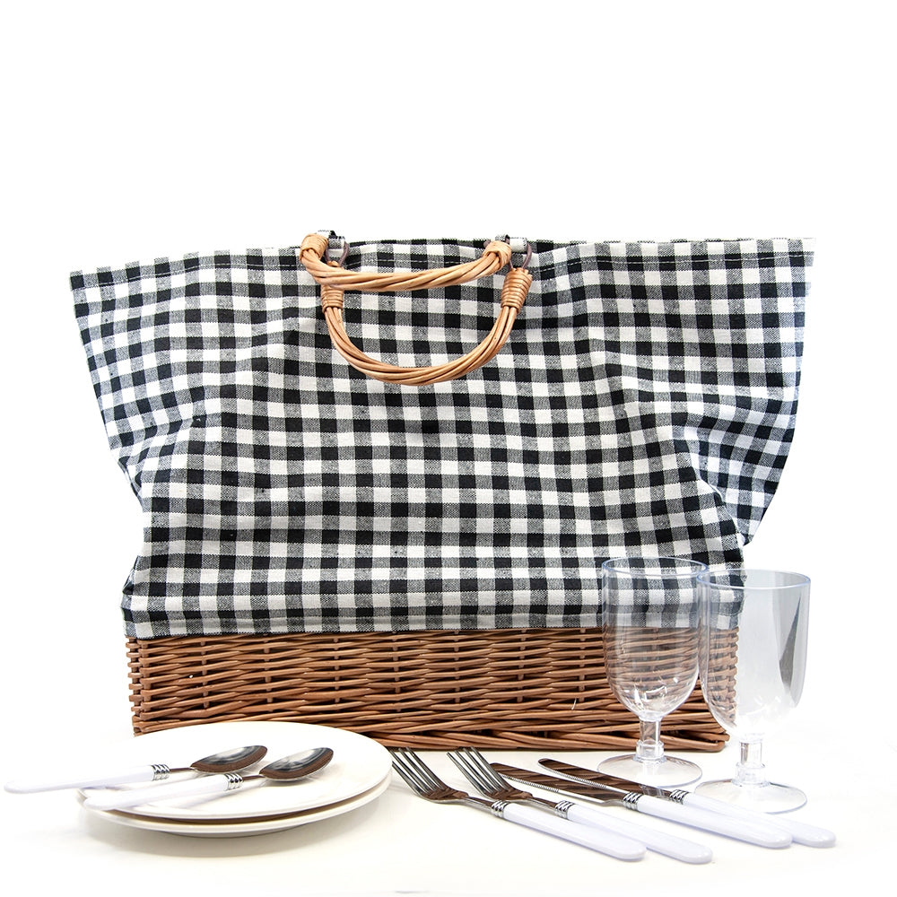 PICNIC Tote Bag Set - Deluxe Picnic Tote Bag for 2 people - this lightweight bag with a wicker base and carry handles includes 2x ceramic plates, 2x three-piece cutlery sets, 2x plastic wine glasses | Salt&amp;Pepper |Bliss Gifts &amp; Homewares - Unit 8, 259 Princes Hwy Ulladulla - Shop Online &amp; In store - 0427795959, 44541523 - Australia wide shipping 