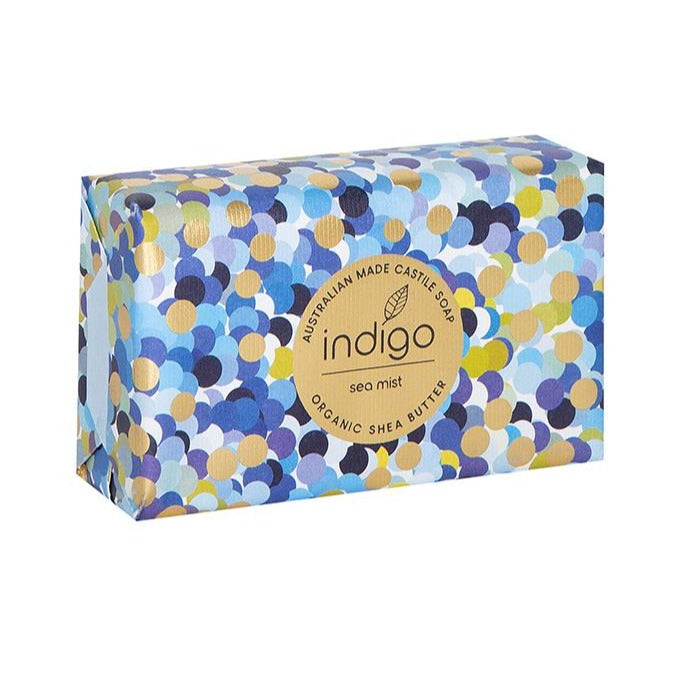 Organic Shea Butter Soap in Sea Mist - Confetti Pattern- Our beautifully perfumed French Triple Milled body bar soaps are made in Australia with Certified Organic Shea Butter. 200 grams. Organic Shea Butter. Proudly Australian made.| Bliss Gifts &amp; Homewares | Unit 8, 259 Princes Hwy Ulladulla | South Coast NSW | Online Retail Gift &amp; Homeware Shopping | 0427795959, 44541523
