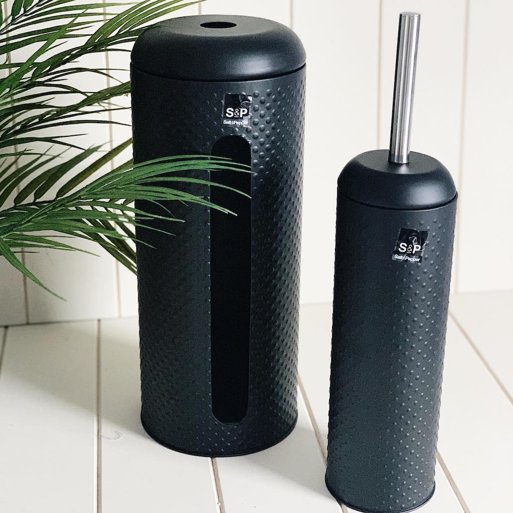 The SPOT Toilet Brush & Roll Holder features a beautiful black embossed