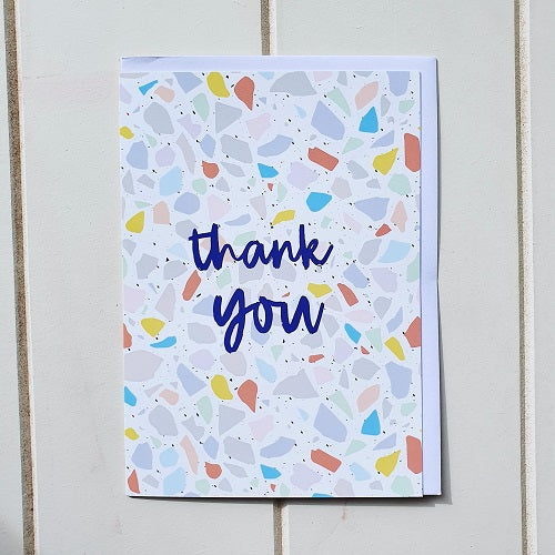 Thank you coloured Terrazzo Greeting Card, Blank inside perfect for writing a special message to just say Thank you for being you or express your appreciation. | Bliss Gifts &amp; Homewares | Unit 8, 259 Princes Hwy Ulladulla | South Coast NSW | Online Retail Gift &amp; Homeware Shopping | 0427795959, 44541523