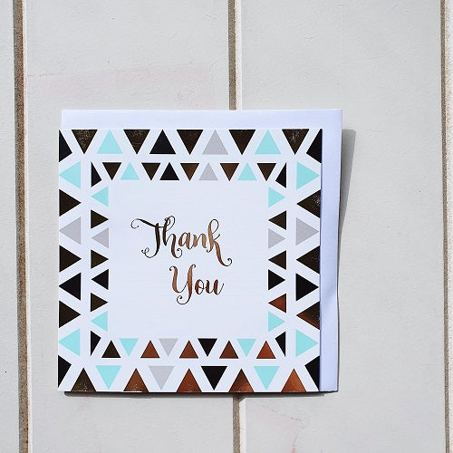 Thank you triangle greeting card. A simple blank square card that says 'Thank You'. Perfect for writing a sentimental message that says I appreciate you! | Bliss Gifts & Homewares | Unit 8, 259 Princes Hwy Ulladulla | South Coast NSW | Online Retail Gift & Homeware Shopping | 0427795959, 44541523