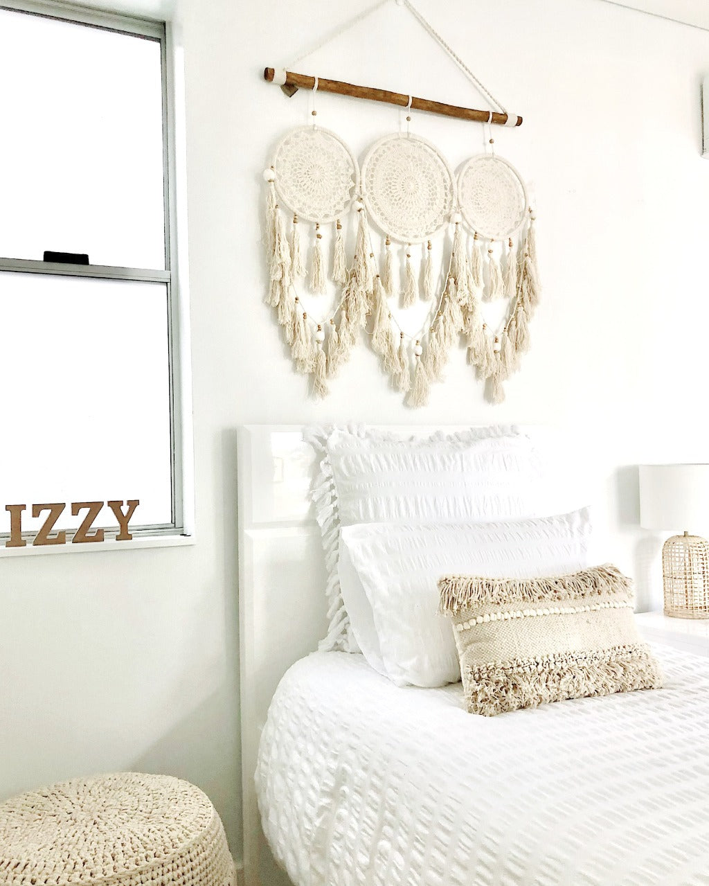 Boho Driftwood &amp; Macrame Triple Dreamcatcher - Features 3 beautiful Dreamcatchers hung together on a piece of driftwood, with hanging tassels - Measures Approx: 85cm wide x 127cm tall |Bliss Gifts &amp; Homewares - Unit 8, 259 Princes Hwy Ulladulla - Shop Online &amp; In store - 0427795959, 44541523 - Australia wide shipping