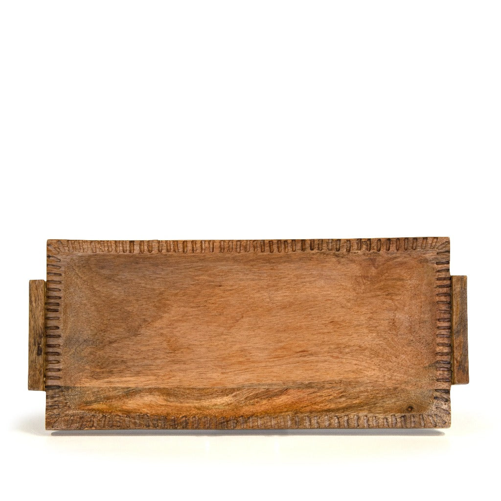 Salt&Pepper’s VAULT Tray Rectangle - 37x17cm - Handcrafted from mango wood with a lovely engraved edging detail and side handles - Shop online. AfterPay available. Australia wide Shipping | Bliss Gifts & Homewares - Unit 8, 259 Princes Hwy Ulladulla - 44541523