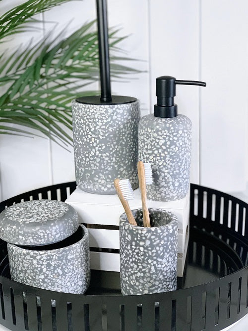 Venice Grey Terrazzo Canister - Salt&amp;Pepper - Made from durable resin in a delightfully sleek shape - features a matte finish with an on-trend terrazzo inlay |Bliss Gifts &amp; Homewares - Unit 8, 259 Princes Hwy Ulladulla - Shop Online &amp; In store - 0427795959, 44541523 - Australia wide shipping 