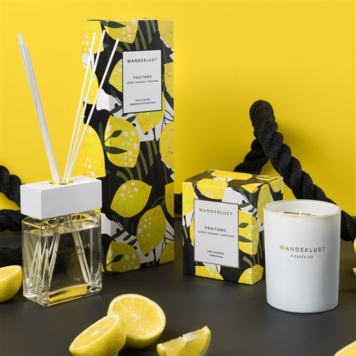 From Salt&amp;Pepper&#39;&#39;s WANDERLUST collection is this colourfully packaged 300ml POSITANO diffuser and cotton stick set filled with a breathtaking blend of lemon, rosemary and tonka bean. European-sourced essential oils. Shop online or instore. AfterPay available. Australia wide Shipping. | Bliss Gifts &amp; Homewares | Unit 8, 259 Princes Hwy Ulladulla | South Coast NSW | 0427795959, 44541523 