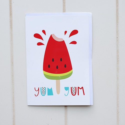 Yummy Watermelon Popsicle Birthday Greeting Card. Yum Yum Yum! Say Happy birthday to your favourite fruit lover on their birthday with this splash of watermelon. | Bliss Gifts &amp; Homewares | Unit 8, 259 Princes Hwy Ulladulla | South Coast NSW | Online Retail Gift &amp; Homeware Shopping | 0427795959, 44541523